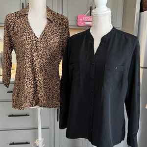 Bundle of Ann Taylor Animal Print Top and Elementz LS Blouse Both Large Petite
